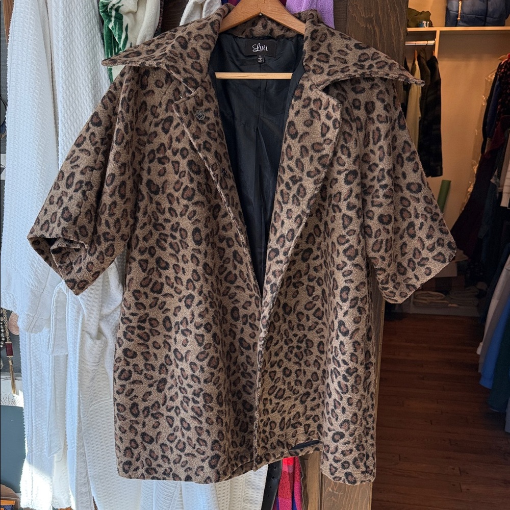 Luii Brown Leopard Print Pea Coat